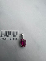 Ciklámen színű, téglalap alakú cirkónia köves fehérarany medál