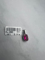 Ciklámen színű, téglalap alakú cirkónia köves fehérarany medál