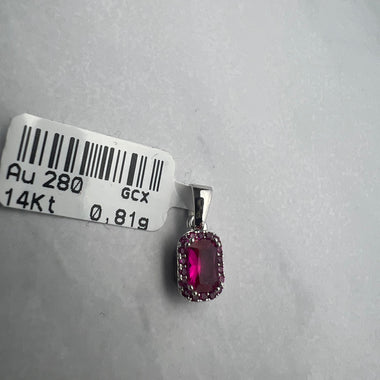 Ciklámen színű, téglalap alakú cirkónia köves fehérarany medál
