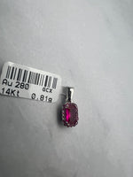 Ciklámen színű, téglalap alakú cirkónia köves fehérarany medál