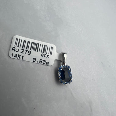 Sötétkék színű, téglalap alakú cirkónia köves fehérarany medál