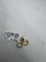 Végtelen formájú arany medál fehér cirkónia kövekkel díszítve