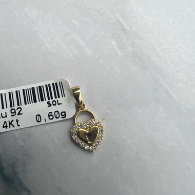 Szív és lakat kombinációjú arany medál cirkónia kövekkel