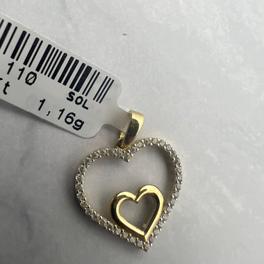 Kettős szív arany medál, külső cirkònia kövekkel díszített