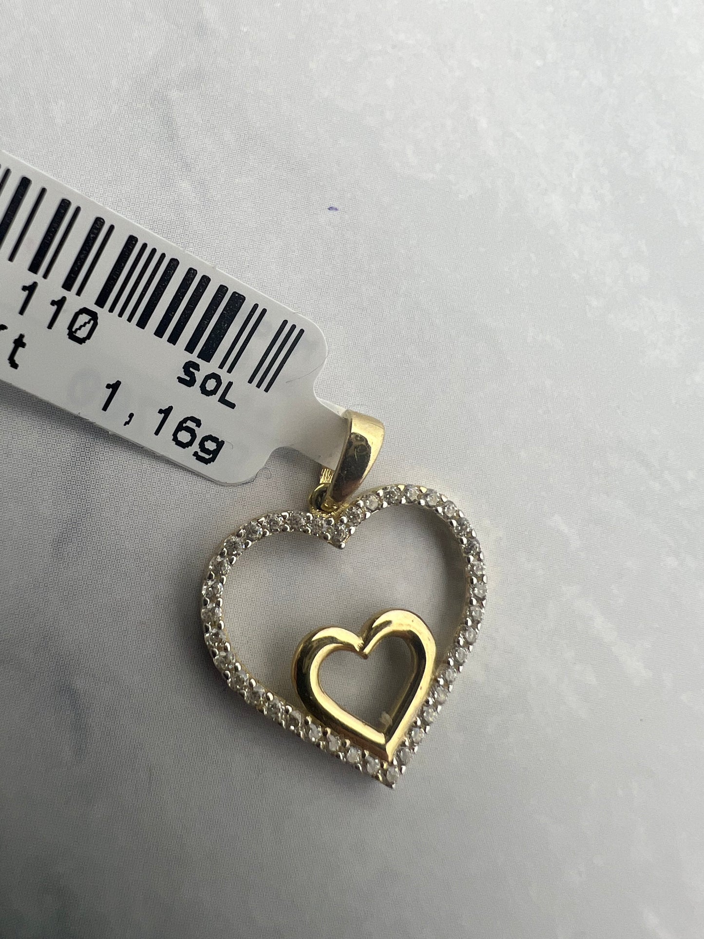 Kettős szív arany medál, külső cirkònia kövekkel díszített