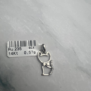 Csokornyakkendős cica fehérarany medál cirkónia kövekkel