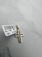 Divatos kereszt sárgaarany medál fehér metszett mintával