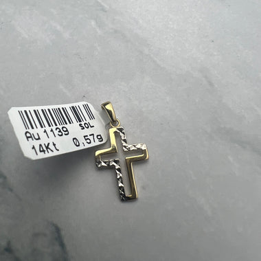 Divatos kereszt sárgaarany medál fehér metszett mintával