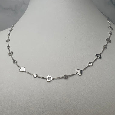 Szíves-köves betétes fehérarany nyaklánc